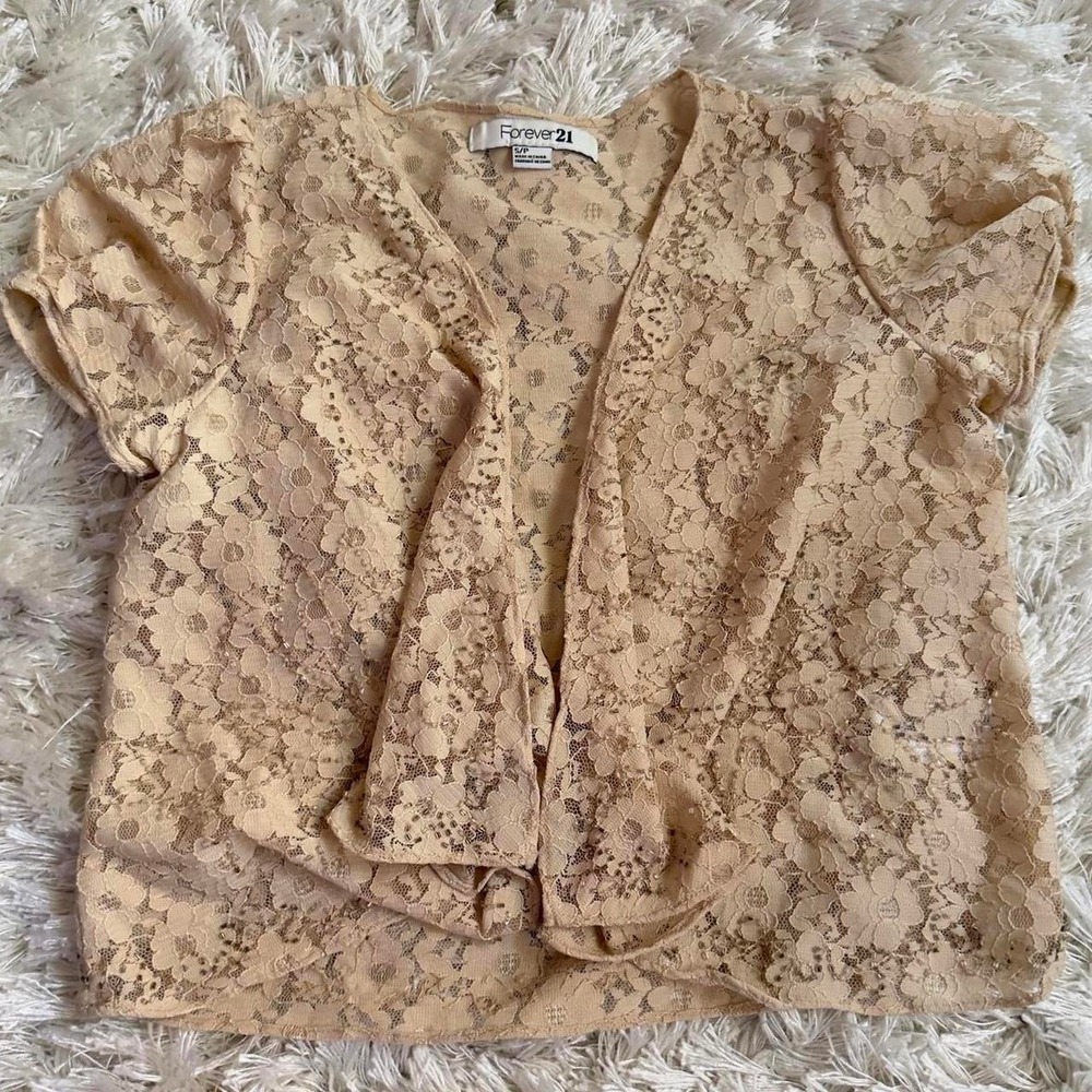 Forever 21 Beaded Lace Shrug Bolero‎ Cardigan Womens S Coquette Balletcore Blush